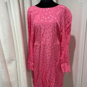 J. Crew Hot Pink Polka Dot Long Sleeve Satin Dress